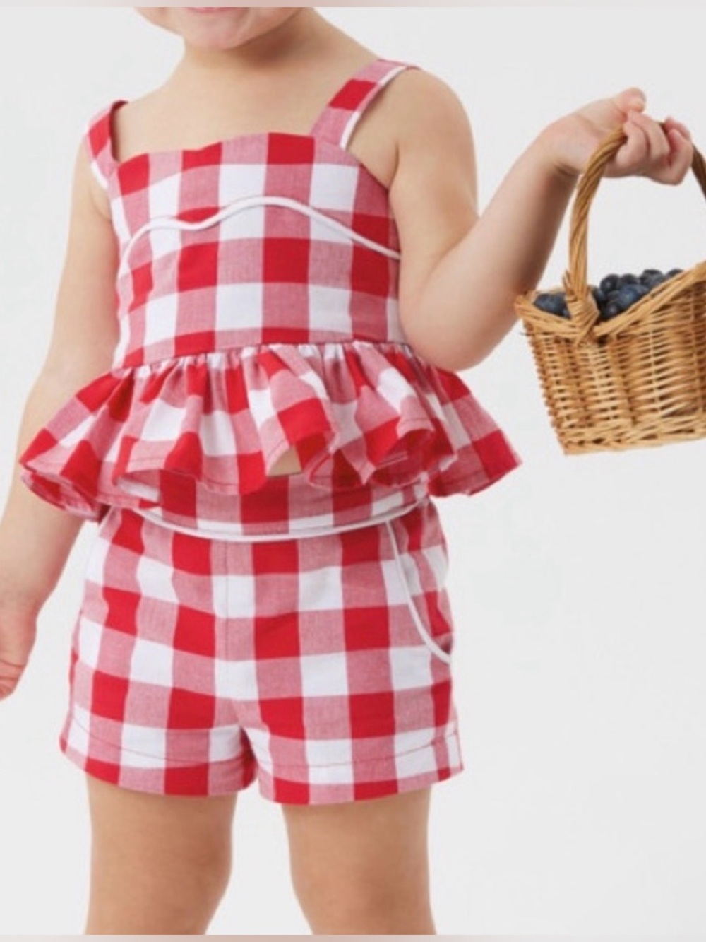 Janie & Jack Red & White Gingham Peplum Tank and Shorts Set